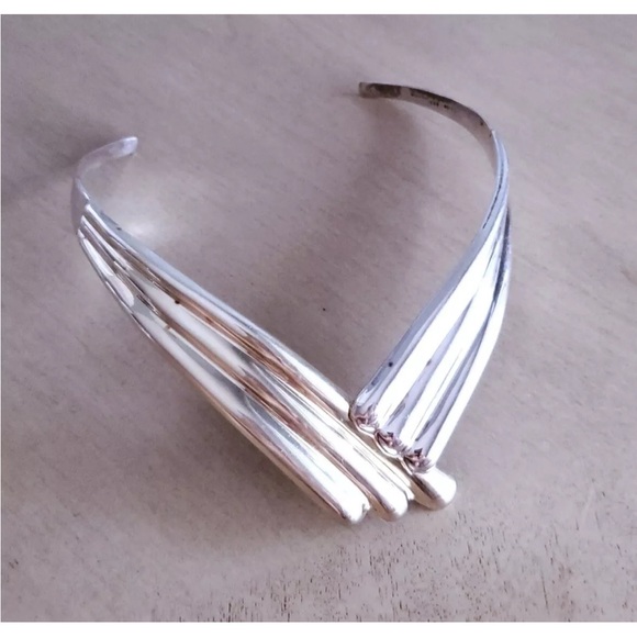 Taxco Mexico Sterling Silver Torc Necklace V Shaped Choker Collar 15-inch 76g - Picture 13 of 15